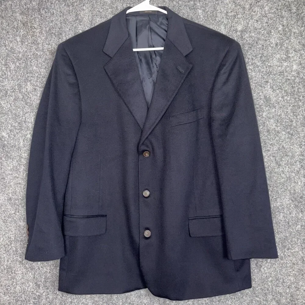 Hart Schaffner Marx Gold Trumpeter 46R Blue Loro Piana Cashmere Sports Coat flaw